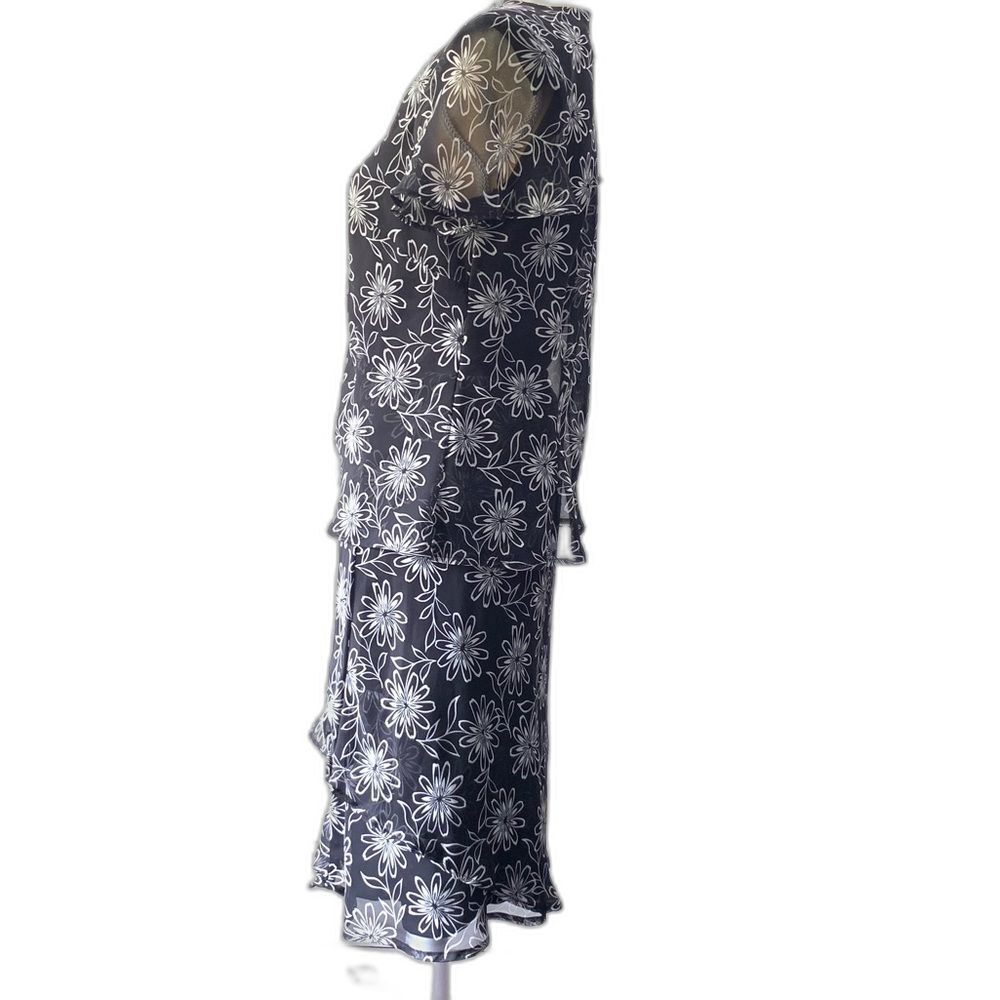 Karin Stevens 2 Piece Black Floral Chiffon Skirt Set Size 8 Sheer Overlay Midi - Picture 5 of 7